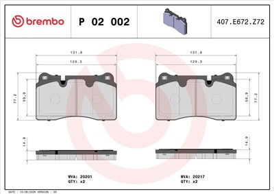 BREMBO P 02 002 Číslo výrobce: 20201. EAN: 8020584110164.