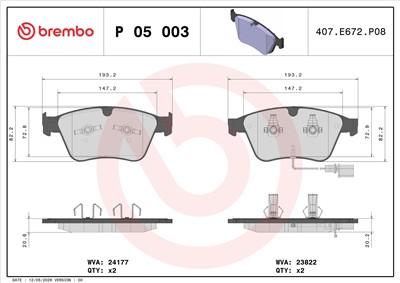 BREMBO P 05 003 Číslo výrobce: 23822. EAN: 8020584102633.