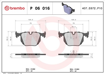 BREMBO P 06 016 Číslo výrobce: 21282. EAN: 8020584050163.
