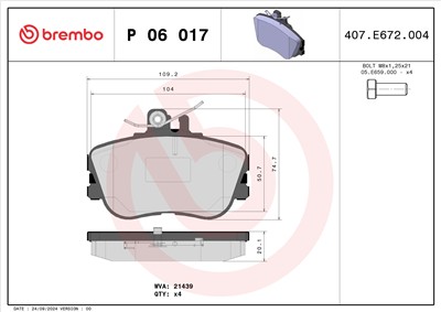 BREMBO P 06 017 Číslo výrobce: 21439. EAN: 8020584050170.