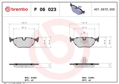 BREMBO P 06 023 Číslo výrobce: 21891. EAN: 8020584050231.