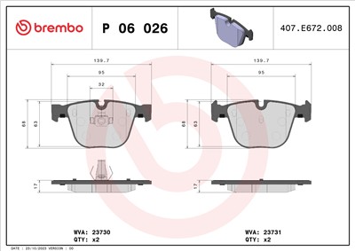 BREMBO P 06 026 Číslo výrobce: 23731. EAN: 8020584050262.