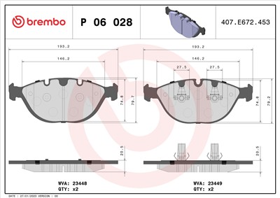BREMBO P 06 028 Číslo výrobce: 23448. EAN: 8020584050286.