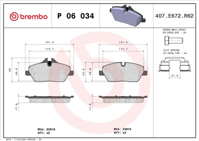 BREMBO P 06 034 Číslo výrobce: 23916. EAN: 8020584050347.