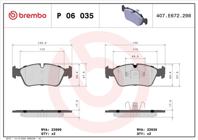 BREMBO P 06 035 Číslo výrobce: 23935. EAN: 8020584050354.