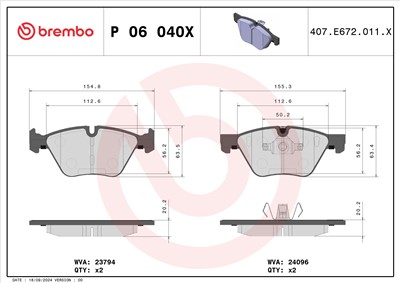BREMBO P 06 040X Číslo výrobce: 24096. EAN: 8020584068540.
