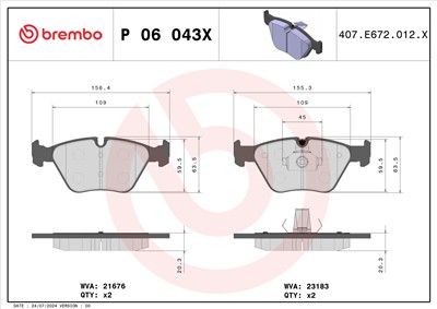 BREMBO P 06 043X Číslo výrobce: 23183. EAN: 8020584068557.