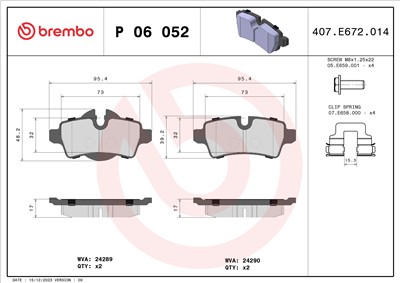 BREMBO P 06 052 Číslo výrobce: 24289. EAN: 8020584060001.