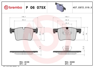 BREMBO P 06 075X Číslo výrobce: 25199. EAN: 8020584068632.