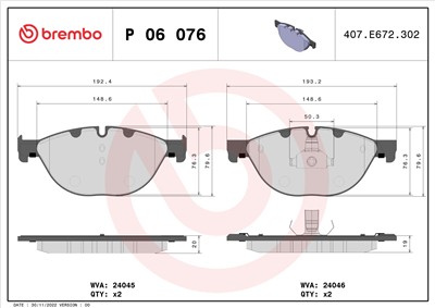 BREMBO P 06 076 Číslo výrobce: 25045. EAN: 8020584102701.