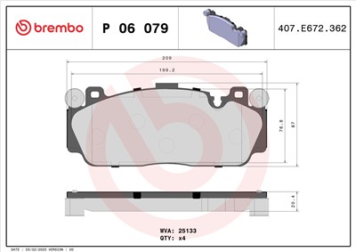 BREMBO P 06 079 Číslo výrobce: 25133. EAN: 8020584102732.