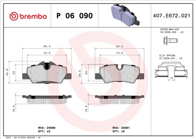 BREMBO P 06 090 Číslo výrobce: 25980. EAN: 8020584112748.