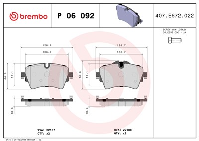 BREMBO P 06 092 Číslo výrobce: 22188. EAN: 8020584080139.