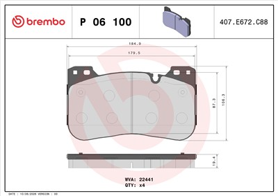 BREMBO P 06 100 Číslo výrobce: 22441. EAN: 8020584087251.