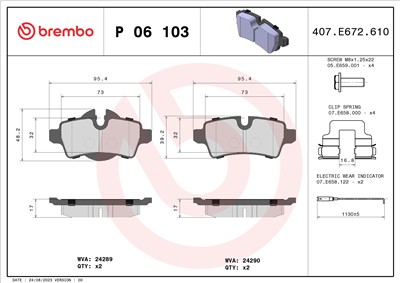 BREMBO P 06 103 Číslo výrobce: 24289. EAN: 8020584087312.