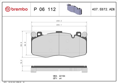 BREMBO P 06 112 Číslo výrobce: 22194. EAN: 8020584117828.