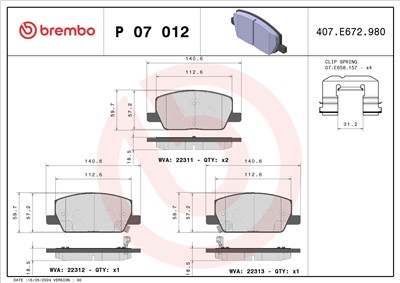 BREMBO P 07 012 Číslo výrobce: 22311. EAN: 8020584115763.