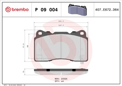 BREMBO P 09 004 Číslo výrobce: 23325. EAN: 8020584090381.