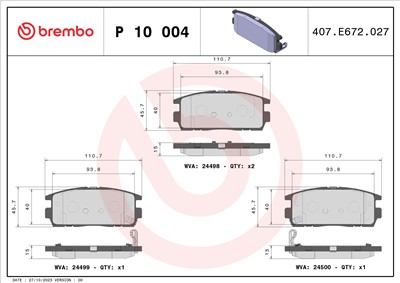 BREMBO P 10 004 Číslo výrobce: 24499. EAN: 8020584060032.