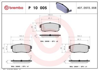 BREMBO P 10 005 Číslo výrobce: 24039. EAN: 8020584060049.