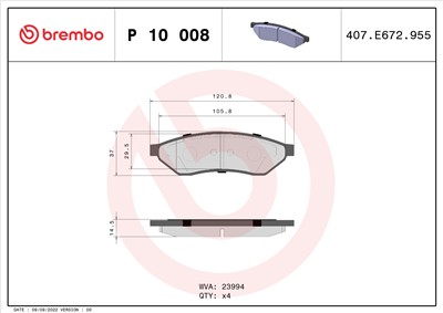 BREMBO P 10 008 Číslo výrobce: 23994. EAN: 8020584060070.