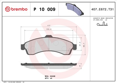 BREMBO P 10 009 Číslo výrobce: 24448. EAN: 8020584060087.