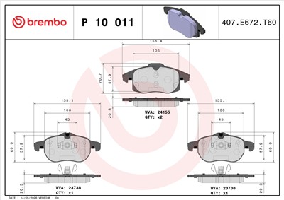 BREMBO P 10 011 Číslo výrobce: 23738. EAN: 8020584060100.
