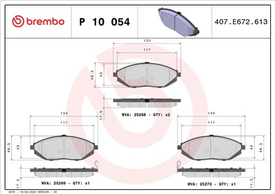 BREMBO P 10 054 Číslo výrobce: 25268. EAN: 8020584102848.