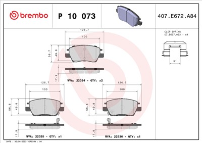 BREMBO P 10 073 Číslo výrobce: 22335. EAN: 8020584115282.