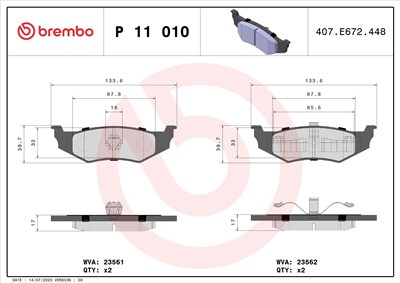 BREMBO P 11 010 Číslo výrobce: 23562. EAN: 8020584050477.