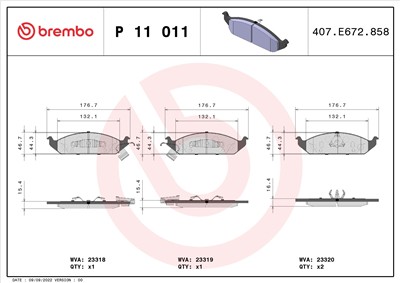 BREMBO P 11 011 Číslo výrobce: 23318. EAN: 8020584050484.