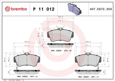 BREMBO P 11 012 Číslo výrobce: 23533. EAN: 8020584050491.