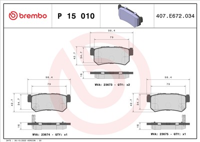 BREMBO P 15 010 Číslo výrobce: 23673. EAN: 8020584060186.