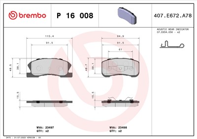 BREMBO P 16 008 Číslo výrobce: 23497. EAN: 8020584050682.