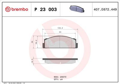 BREMBO P 23 003 Číslo výrobce: 20073. EAN: 8020584050736.