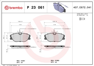 BREMBO P 23 061 Číslo výrobce: 21801. EAN: 8020584051313.