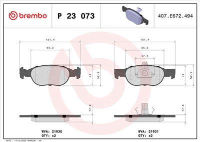 BREMBO P 23 073 Číslo výrobce: 21930. EAN: 8020584051436.