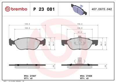 BREMBO P 23 081 Číslo výrobce: 21927. EAN: 8020584051511.