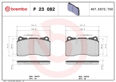 BREMBO P 23 082 Číslo výrobce: 23575. EAN: 8020584051528.
