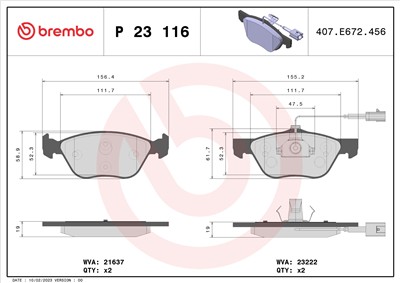 BREMBO P 23 116 Číslo výrobce: 21637. EAN: 8020584060292.