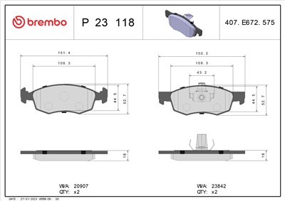 BREMBO P 23 118 Číslo výrobce: 20907. EAN: 8020584060315.