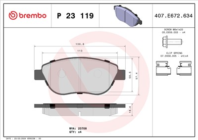 BREMBO P 23 119 Číslo výrobce: 23708. EAN: 8020584060322.