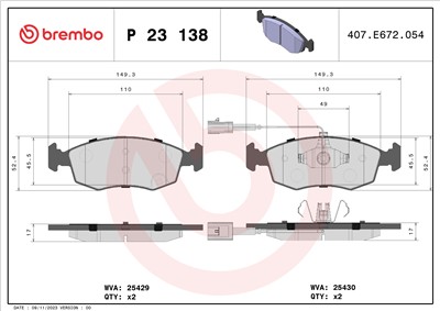 BREMBO P 23 138 Číslo výrobce: 25429. EAN: 8020584104835.