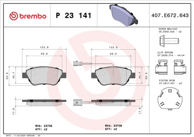 BREMBO P 23 141 Číslo výrobce: 23705. EAN: 8020584108802.