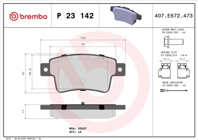 BREMBO P 23 142 Číslo výrobce: 25357. EAN: 8020584108819.
