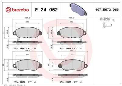 BREMBO P 24 052 Číslo výrobce: 23577. EAN: 8020584052242.