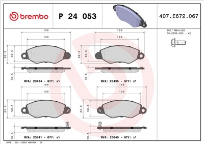 BREMBO P 24 053 Číslo výrobce: 23434. EAN: 8020584052259.