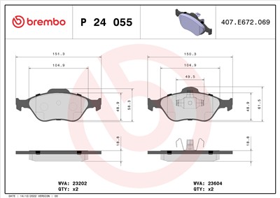 BREMBO P 24 055 Číslo výrobce: 23202. EAN: 8020584052273.