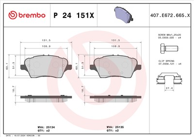 BREMBO P 24 151X Číslo výrobce: 25134. EAN: 8020584114957.