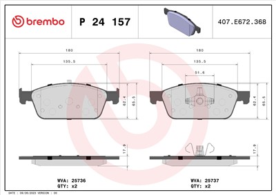 BREMBO P 24 157 Číslo výrobce: 25736. EAN: 8020584109649.